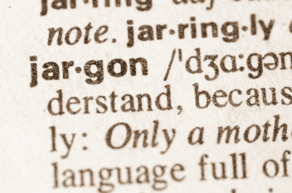 A close up of the word Jargon in a dictionary.